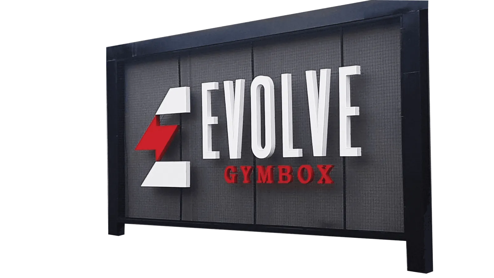 Fachada comercial Academia Evolve Gymbox com letras caixa produzida pela NGD em Brasília